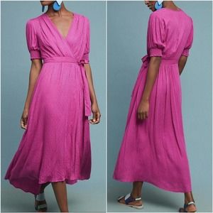 Anthropologie MAEVE Breanna Wrap Dress Size 0 Raspberry Pink Short Sleeve